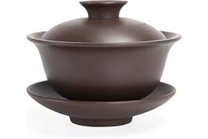 Chinese Tea Cup Gaiwan Teacup 5oz Zisha Purple Clay Chinese Tea Cup 3.9x3.2" Kungfu Tea Bowl with Lid and Saucer Traditional 
