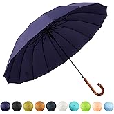SoulRain 16 Ribs 48" Stick Umbrella Auto Open Solid Color Fashionable and Simple，Arc Classic Wood Handle，Windproof Unbreakable Stick Rain Umbrella