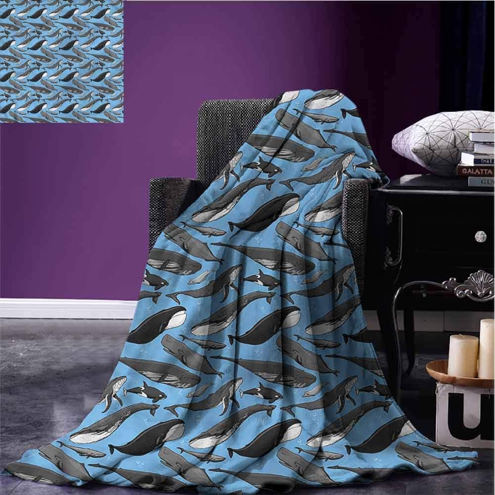 Mannwarehouse Fish Bed Blanket Flannel Throw Blanket Whale Dolphin Orca Humpback Super Soft Reversible for Bedding W90 xL60
