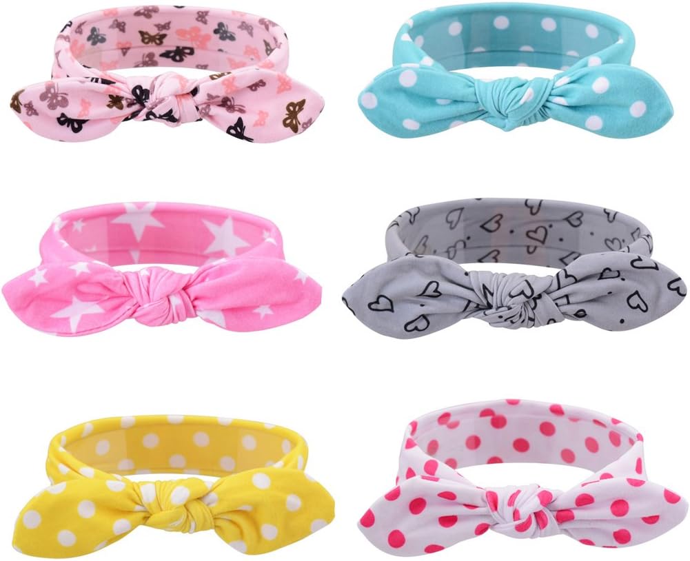 6 pcs Cute Baby Girl Elastic Knot Headband Rabbit Ear Hair Accessories Band (Pattern 2), 1 count (Pack of 6)