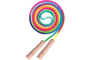 HOMELLO Rainbow Jump Rope for Kids - Wooden Handle - 8.5FT Adjustable Nylon Braided Fitness Skipping Rope for Girls or Boys Fitness Outdoor Exercise Physical Education