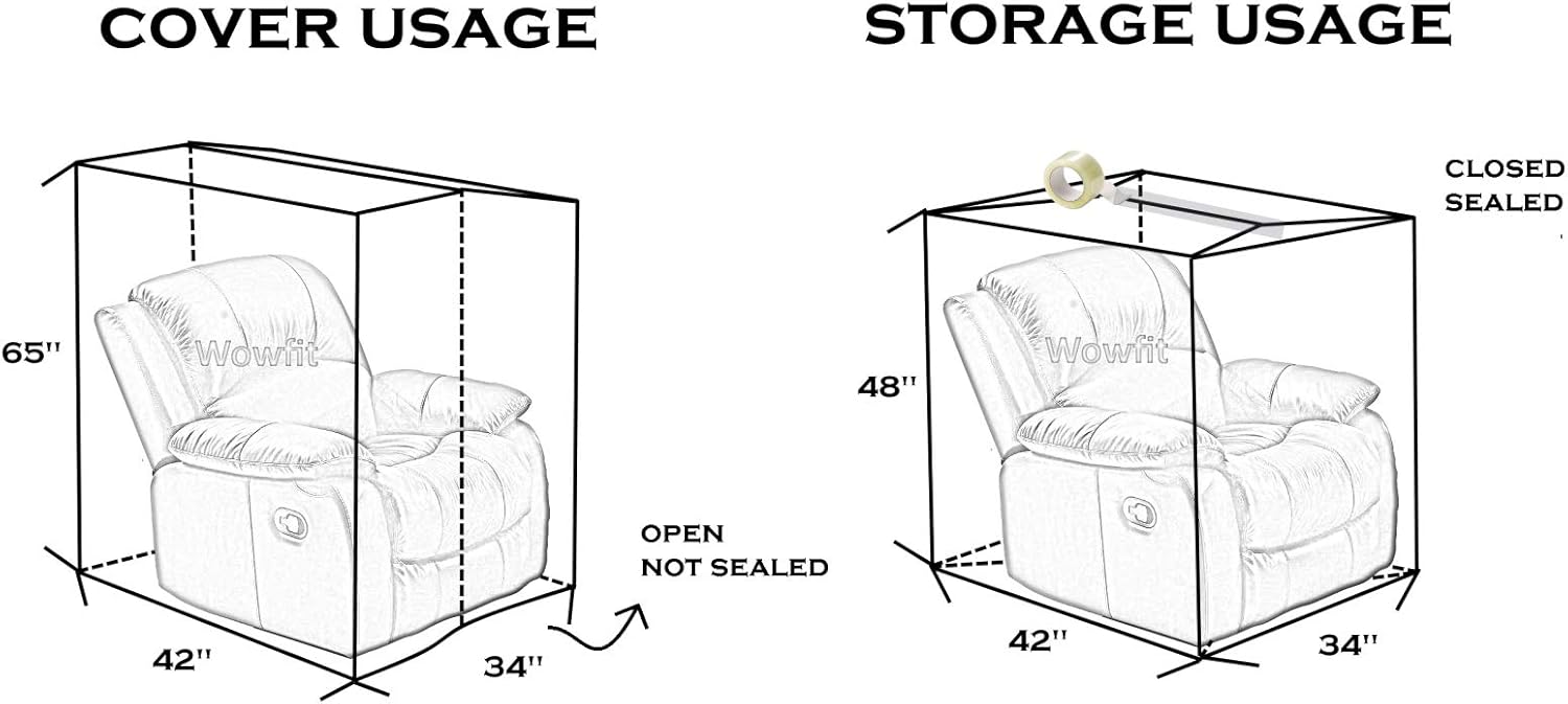 Wowfit Furniture Cover – Dust-Proof Moving Bag for Chairs, Recliners, & Moving Boxes – Clear & Odorless Plastic Bag for Moving – 4mil Thick Chair Cover – 34W x 42D x 65/48H Inches: Kitchen & Dining