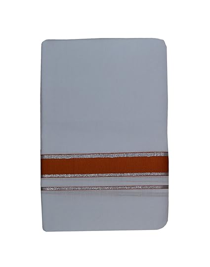 Men's Cotton 2 Meter Single dhoti with color border, White