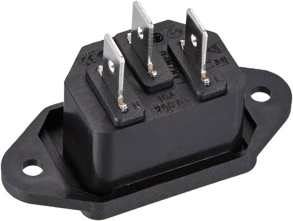 sourcing map C14 Panel Mount Plug Adapter AC 250V 10A /5A 3 Pins IEC Inlet Module Plug Power Connector Socket Straight 2pcs - Image 4