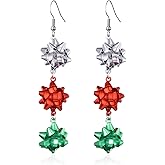 Christmas Earrings for Women Holiday Earrings Colorful Light Bulbs Bow Cane Santa Jingle Bell Christmas Tree Drop Dangle Earrings Xmas Festival Jewelry Gift
