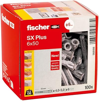 fischer SX Plus Expansion Wall Plug 6mm x 50mm Pack of 100
