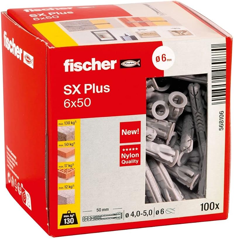 fischer SX Plus Expansion Wall Plug 6mm x 50mm Pack of 100