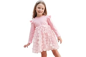 Kids4ever 2-6T Toddler Girls Tulle Dresses Fall Long Sleeves Flower Tutu Party Dress for Little Girl Birthday Wedding Guest