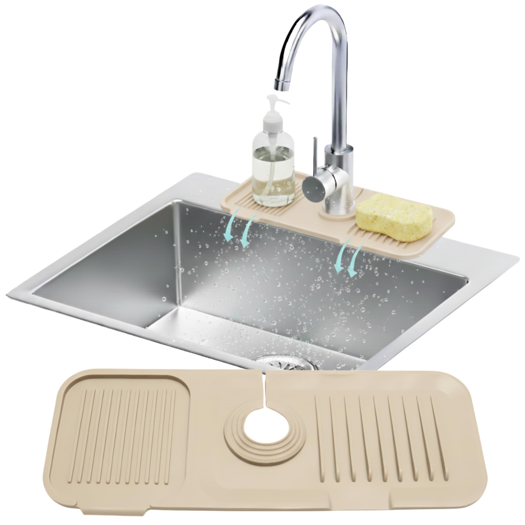 Photo 1 of 14.6” Silicone Faucet Mat For Kitchen Sink, Kitchen Sink Splash Guard Behind Faucet, Kitchen Faucet Mat For Kitchen Sink, Kitchen Sink Faucet Mat Splash Guard and Sink Water Splash Guard (Beige)
