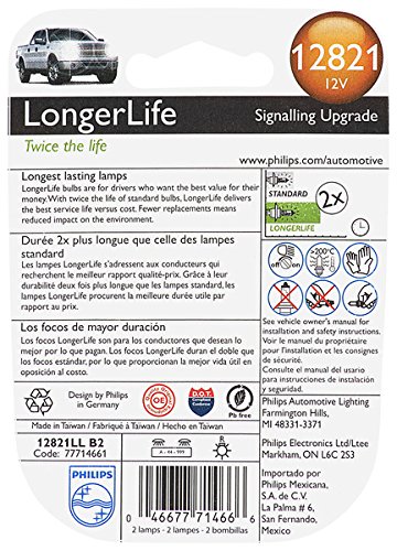 Philips 12821 LongerLife Miniature Bulb, 2 Pack