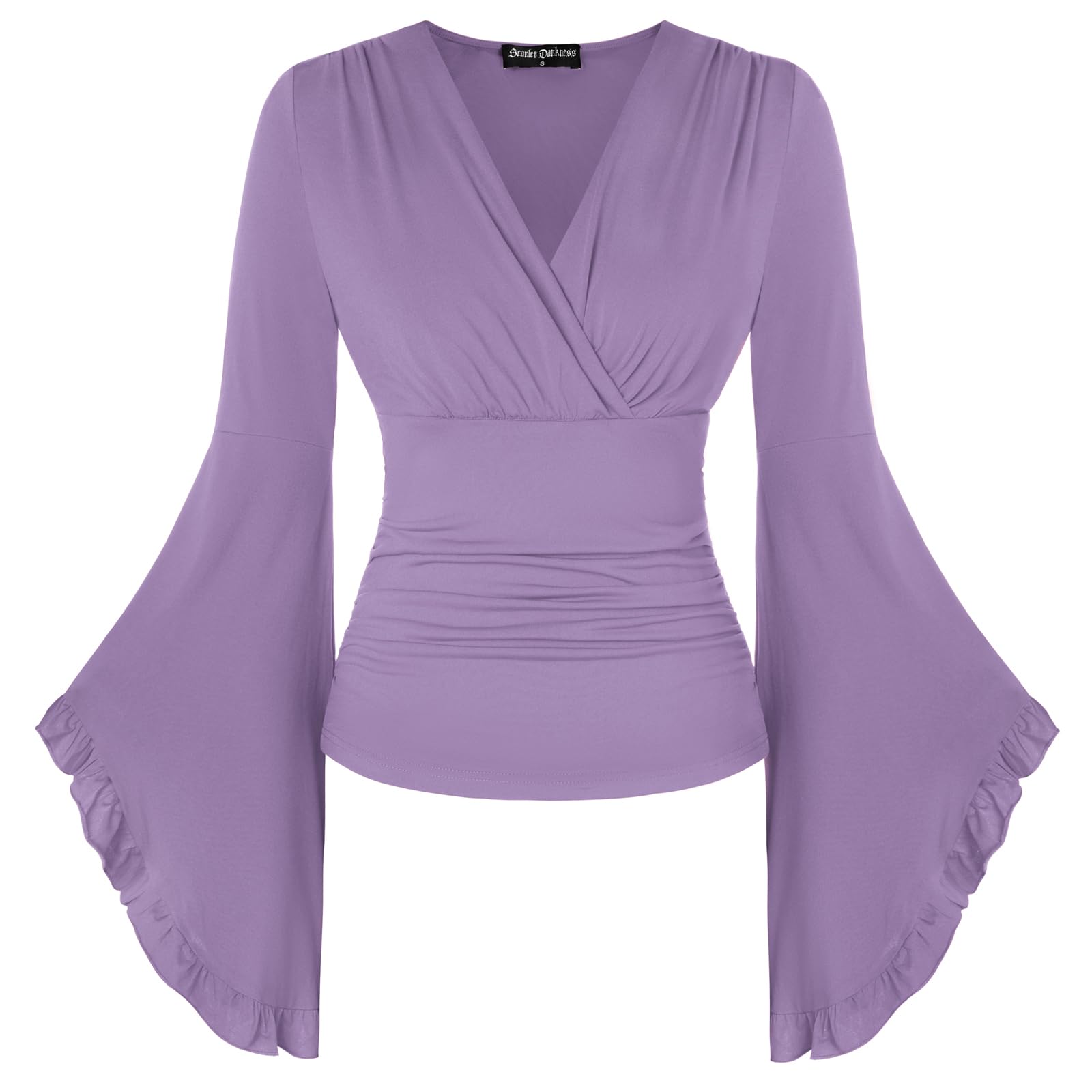 SCARLET DARKNESS Laides Ren Faire Cottagecore Blouse Rockabilly Cosplay Strech Ruffle Blouse Light Purple XL