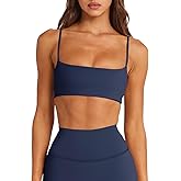 LASLULU Womens Adjustable Spaghetti Straps Sports Bra Square Neck Wireless Padded Workout Yoga Crop Tops