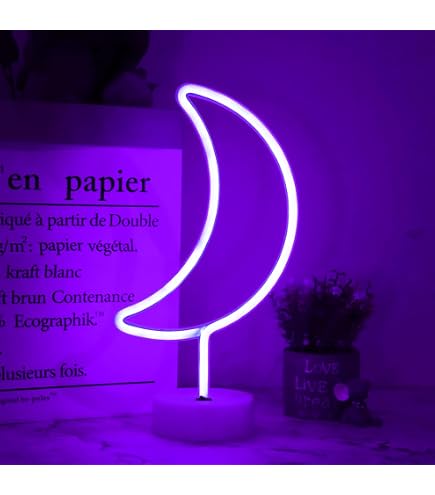 LED Moon Neon Sign – Purple Crescent Night Light, USB Or Battery Powered, With Holder Base, Perfect For Parties & Decor