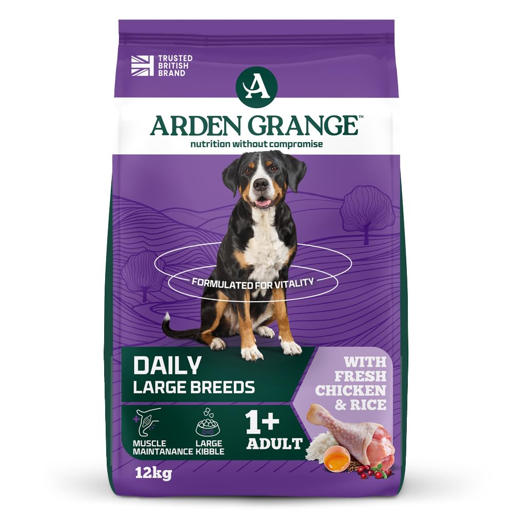 Arden Grange Adult Large Breed Dry Dog Food with Fresh Chicken and Rice, 12 kg, transparent
