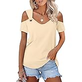 Minetom Women's Cold Shoulder Tops Short Sleeve V Neck T Shirts Basic Summer Tees