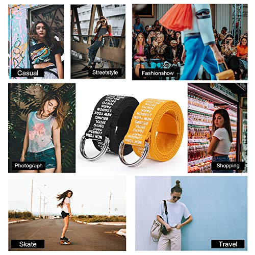 JASGOOD Canvas Belts for Women, Fabric Web Belts with Double D Ring buckle Extra Long Strap 1.5inch Wide