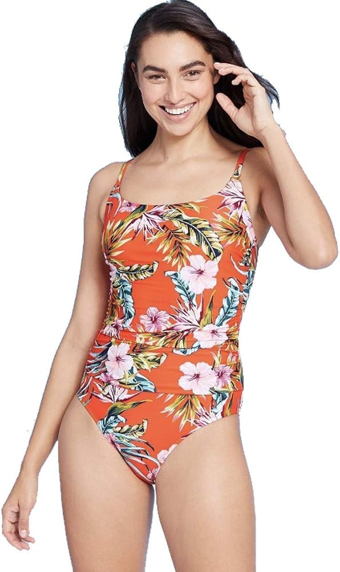 orange floral swimsuit