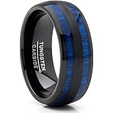 Metal Masters CO. Men's Tungsten Carbide Ring Dome Real Blue Wood Inlay Wedding Band 8MM