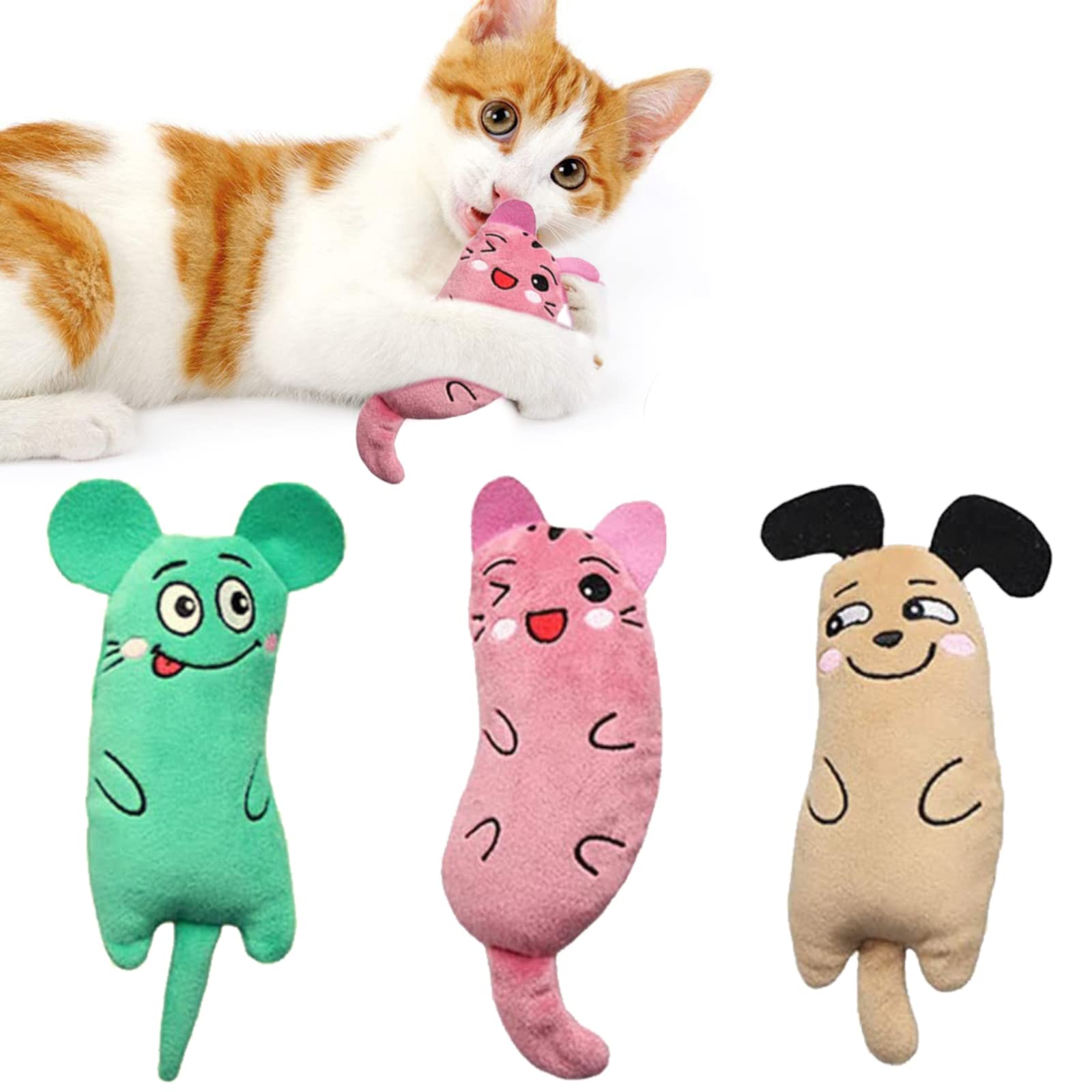 Jiuhao Catnip Toys, 3 Pack Interactive Teeth Cleaning Plush Toys for Indoor Cats and Kittens - Scratch Chewing Teeth Grinding Catnip Pillow