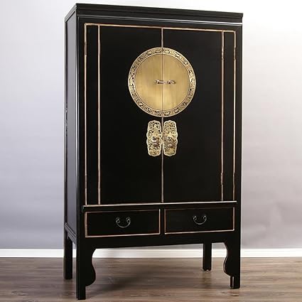 Chinesischer Hochzeitsschrank in schwarz Schrank Kleiderschrank
