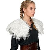 L'VOW Viking Queen Faux Woolen Fur Collar Shoulder Wrap Warrior Cape for Women LARP GoT Party Halloween Costume