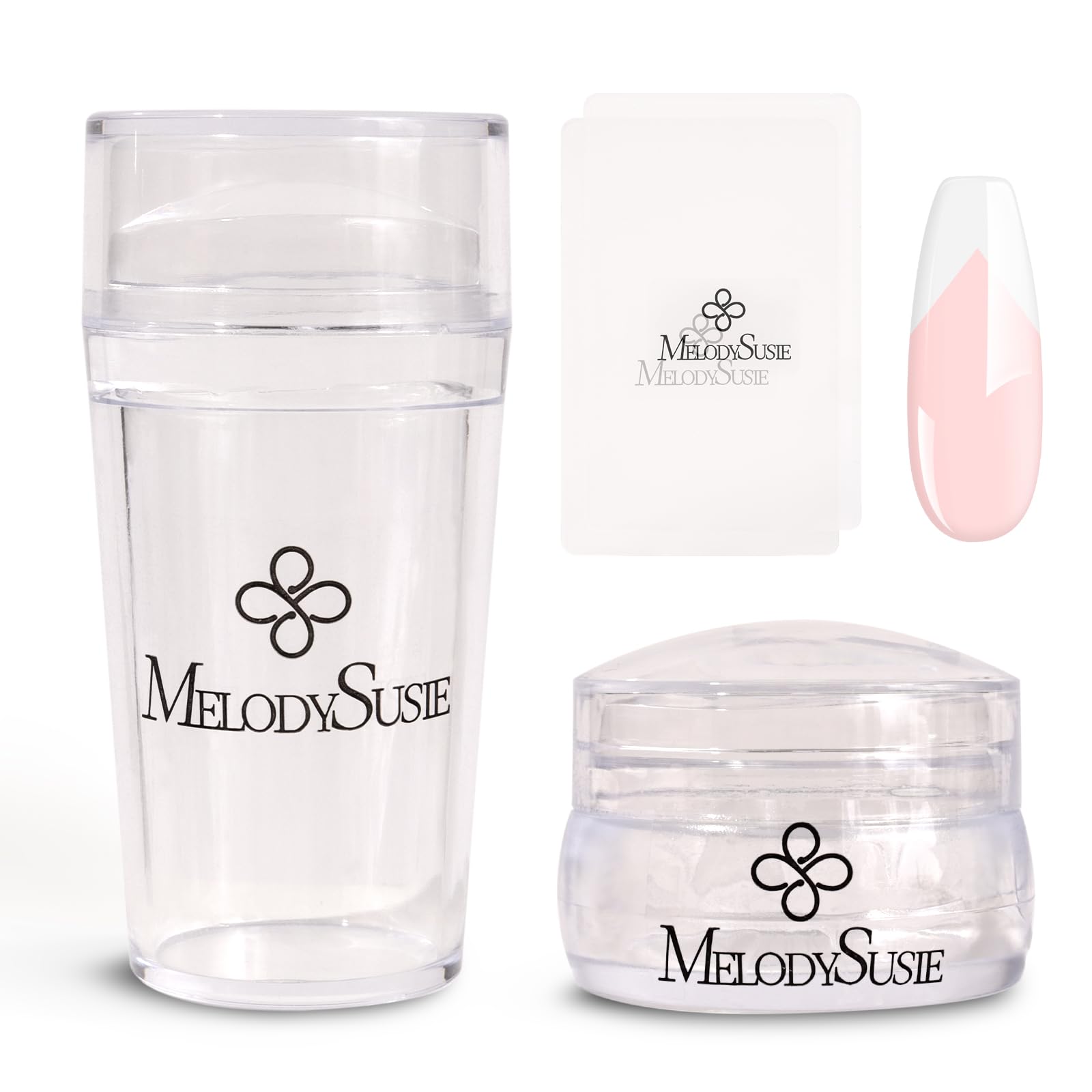 MelodySusie French Tip Nail Stamper, Nail Stamper Kit, Silicone Nail Stamp, Long and Short Stampers with Scrapers, 4PCS Nail Stamper Tool for French Manicure DIY Home Nail Design Salon, Clear