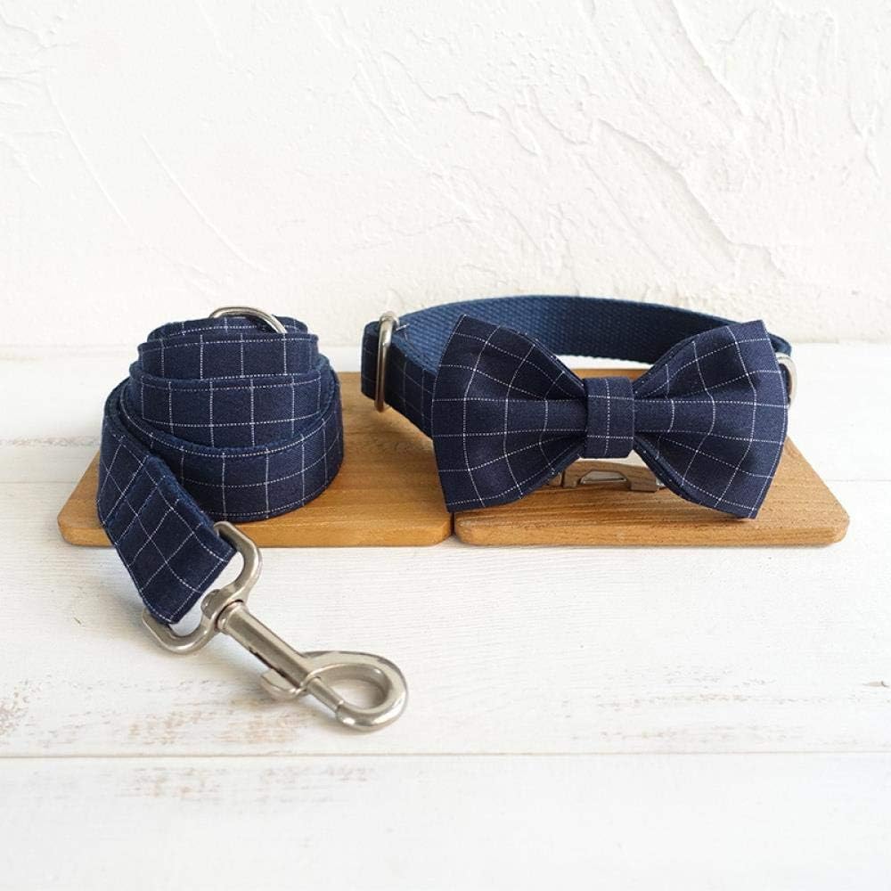 AOMEO Blue Plaid 3 Piece Set Pet Supplies Double Bow Pet Collar Leash Set Dog Bow Tie Large And Medium Small Dog Pet Supplies