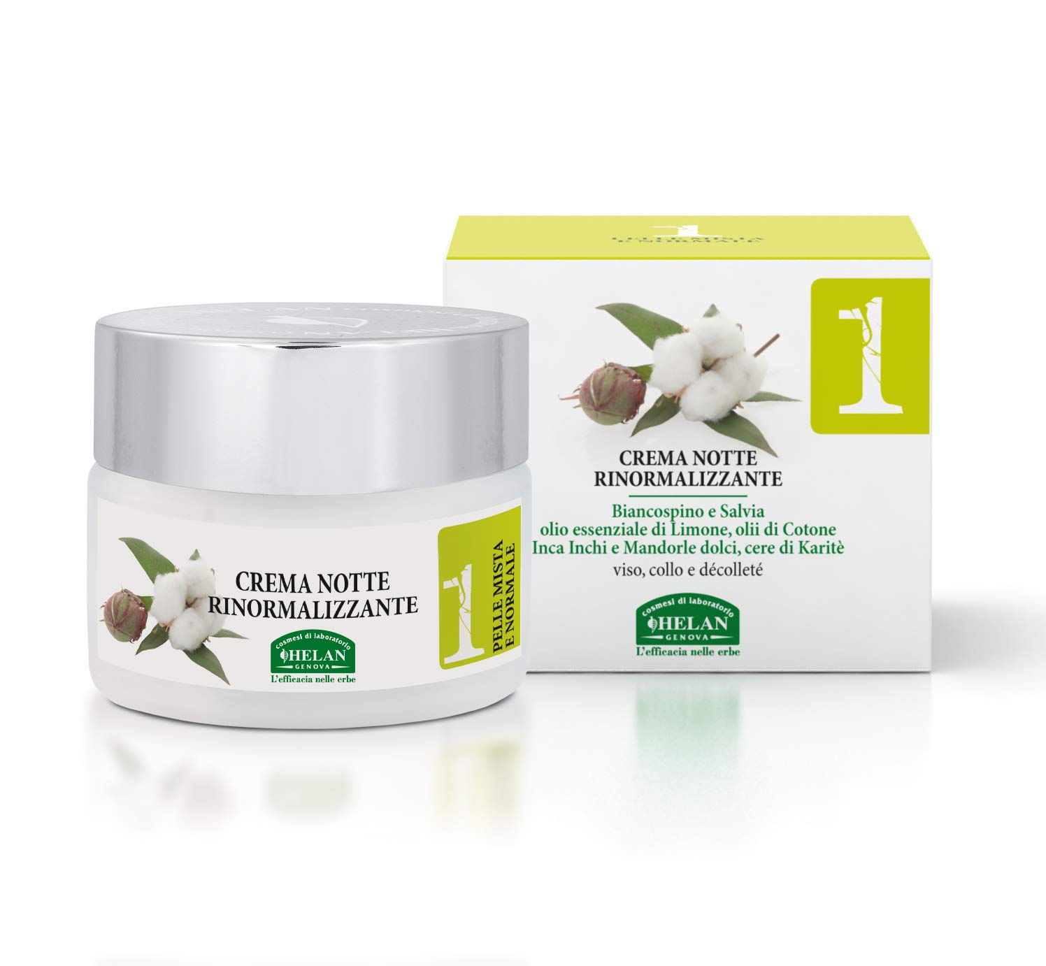 Helan Linea Viso 1 - Rebalancing Face Moisturiser for Night Skincare Routine, Nourishing Face Cream and Night Cream for Combination Skin with Sweet Almond Oil, Vitamin E and B5 - Made in Italy, 50 ml