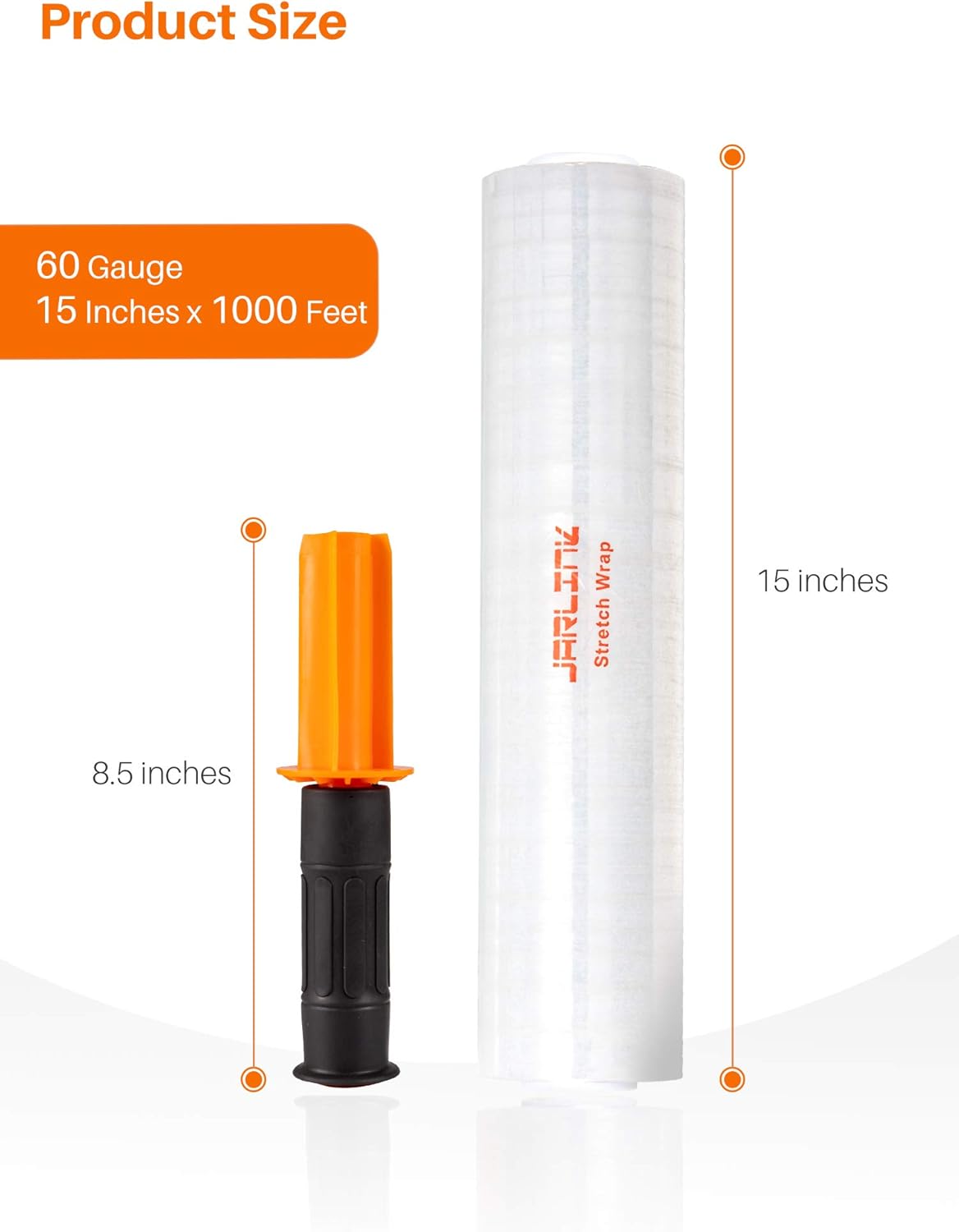 JARLINK 2 Pack Stretch Wrap, 15 Inches Shrink Wrap for Pallet Wrap, Moving Wrapping Plastic Roll, Industrial Strength Stretch Film with Handles, 1000 Feet, 60 Gauge : Office Products
