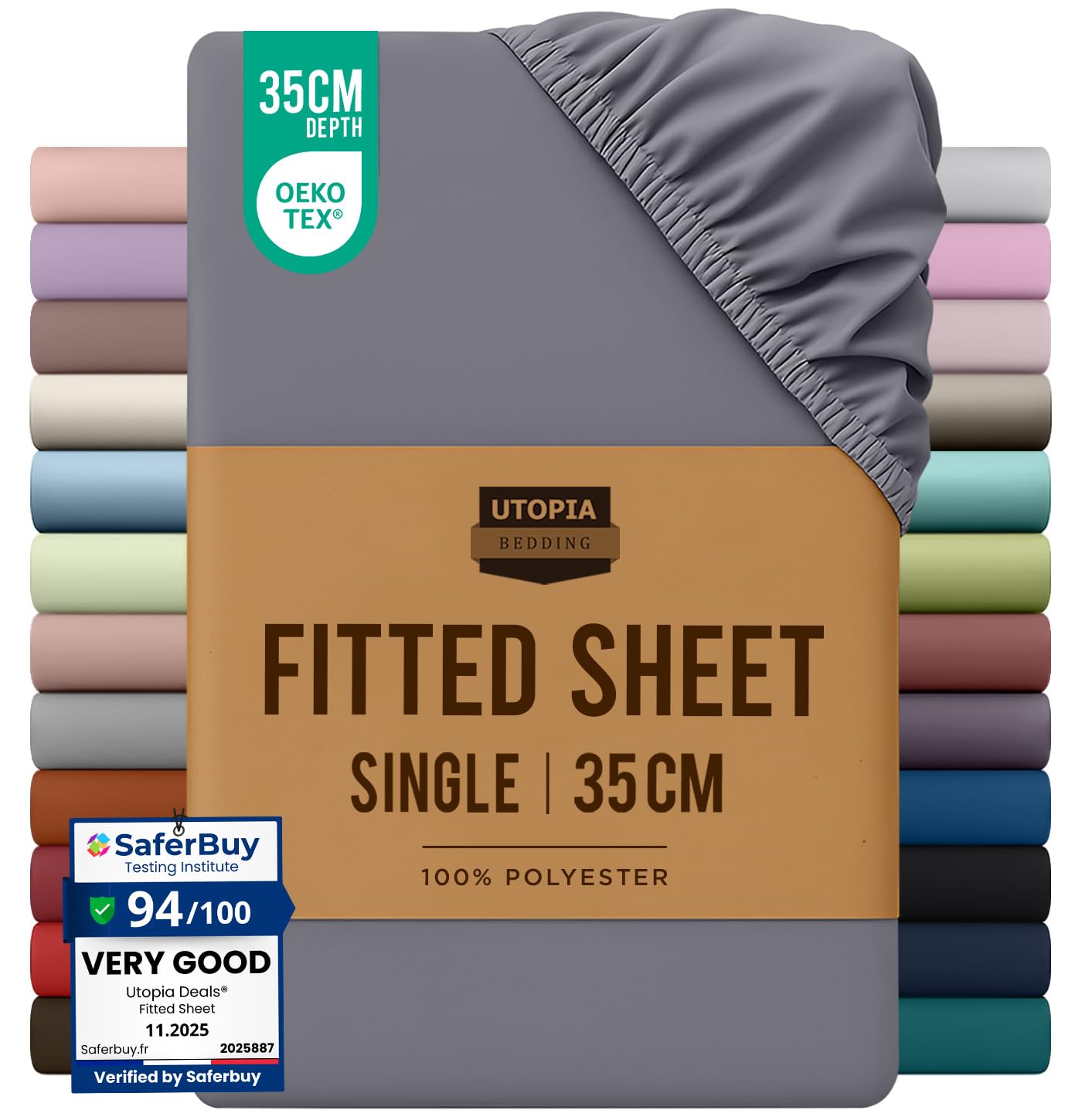 Utopia Bedding Fitted Sheet Single, Grey - Deep Pocket 14 inch (35 cm) - Easy Care - OEKO-TEX Certified - Soft Brushed Microfibre Fabric - Shrinkage and Fade Resistant - Bottom Sheet