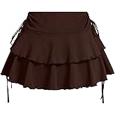 Women's Y2k Mini Ruffle Skirts A Line Tiered Layers Skirts with Shorts Elastic Waist Bow Side Coquette Going Out Skort
