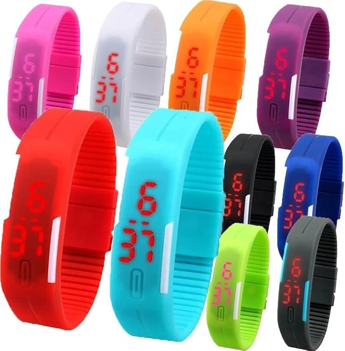 Pappi Boss Multi-Colour Digital Set Of 8 Led Bands Watch For Kids