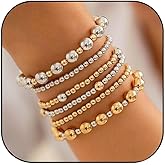 EDWTG Mixed Metal Bracelet Gold Silver Beaded Bracelets Stack Two Tone Bracelets for Women Bead Stackable Statement Bracelet