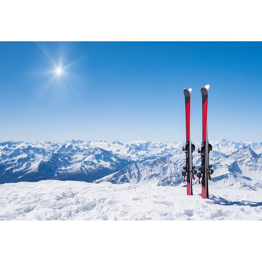 Aoihrraan 2,2x1,5m Winter Scene Backdrop Snow Mountain Snowy Peak Red Ski Board Sleigh Sunny Wonrland Photography Background Climbing Sport Themed Party Kids Teens Adult Portrait Photo Studio Props