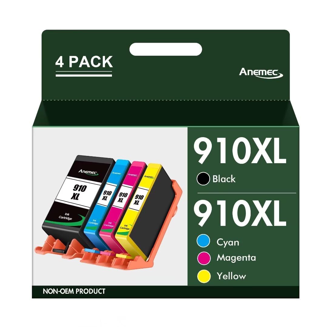 Photo 1 of Anemec 910XL Ink Cartridges Combo Pack Replacement for HP Ink 910 XL Compatible with OfficeJet Pro 8020 8025 8028 8035 8030 8010 8015 8018 8022 Printer, 4 Pack