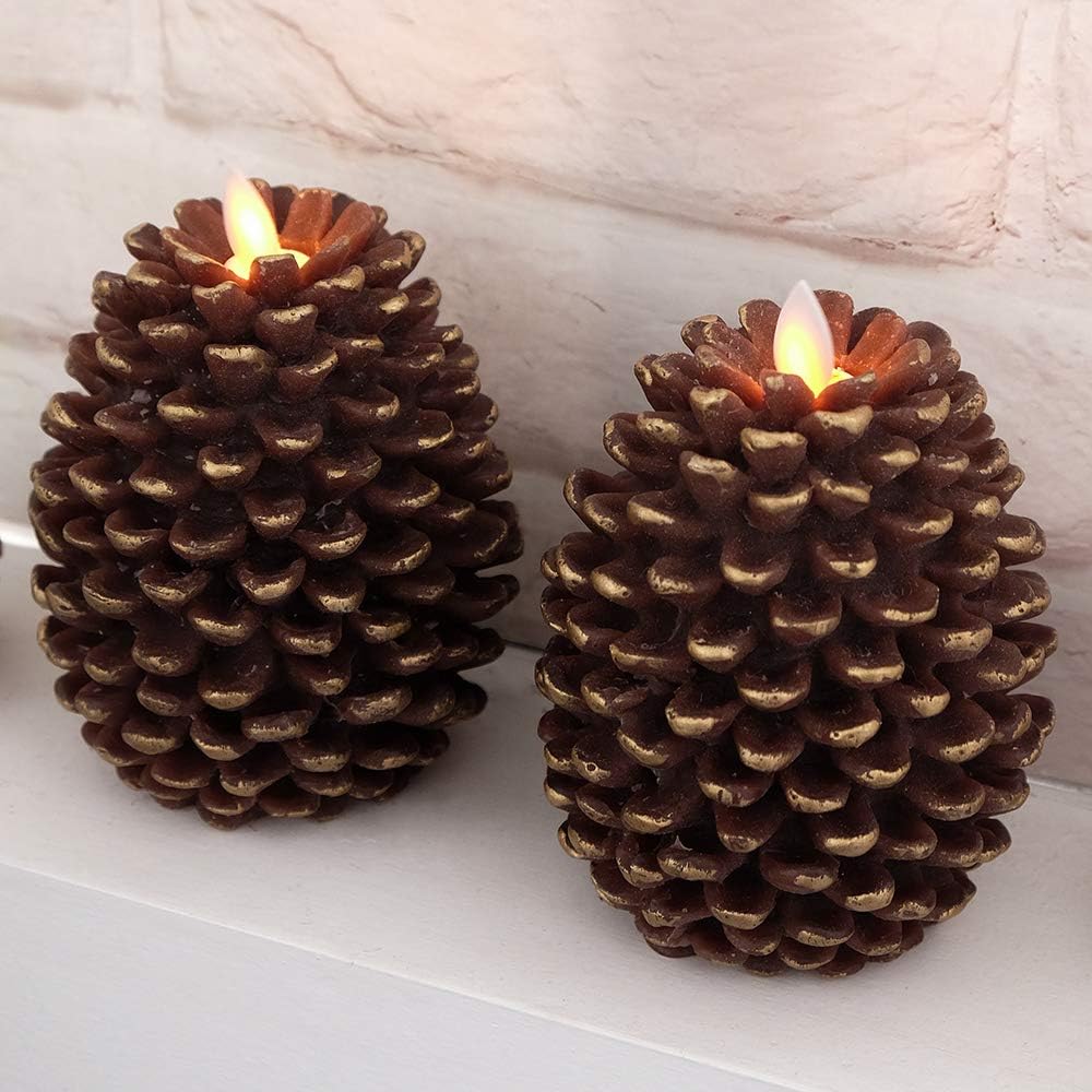 Eldnacele LED Pine Cone Candles Moving Wick, Battery Operated Flameless