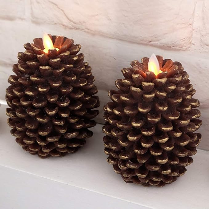 Eldnacele LED Pine Cone Candles Moving Wick, Battery Operated Flameless