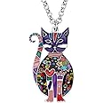 Bonsny Enamel Alloy Floral Kitten Cat Necklace Chain Pendant Pets Jewelry For Women Girl Charm Gift