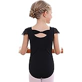 MdnMd Girls Leotard for Ballet Dance Gymnastics Toddler Kids Outfits With Bow Back Ruffle Sleeve