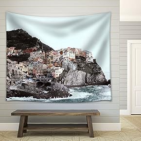 Beautiful Landscape/Scenery of Panorama View Over a Cinque Terre Village on The Coast of Italy - Fabric Wall Tapestry Home Decor - 51x60 inches