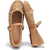 Coutgo Womens Mary Jane Woven Flats Round Toe Ballet Flats Dressy Comfortable Slip On Shoes