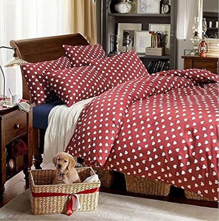 Lelva Romantic Love Red Patterned Bedding Sets Cotton Duvet Cover