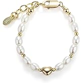 Cherished Moments Baby Girls or Children's 925 Sterling Silver or Gold Plated Dainty Cultured Pearl Bracelet with Heart