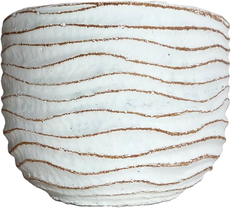 Small Flower Pot - Decorative White Cement Planter for Succulent Plants with Drainage Hole