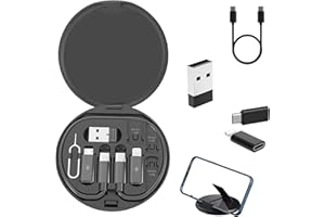 FINLUSRI 60WCTOC Charging Adapter Cable Kit, Fast Charging & Data Transfer w/Type C/Lightning/Micro USB, SIM Storage Tool, Data Transfer Tech Travel Cable Kit, Phone Holde (Black)