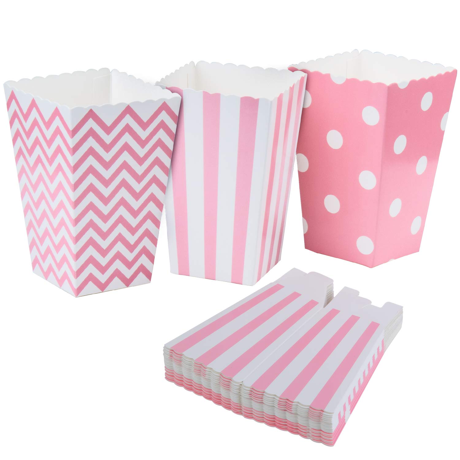 Diealles Popcorn Boxes Bags, 36PCS Popcorn Boxes Cardboard Candy Container for Party Snacks, Sweets, Popcorn and Gifts - Pink