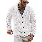 Mens Cable Knit Cardigan Sweater Shawl Collar Loose Fit Long Sleeve Casual Cardigans