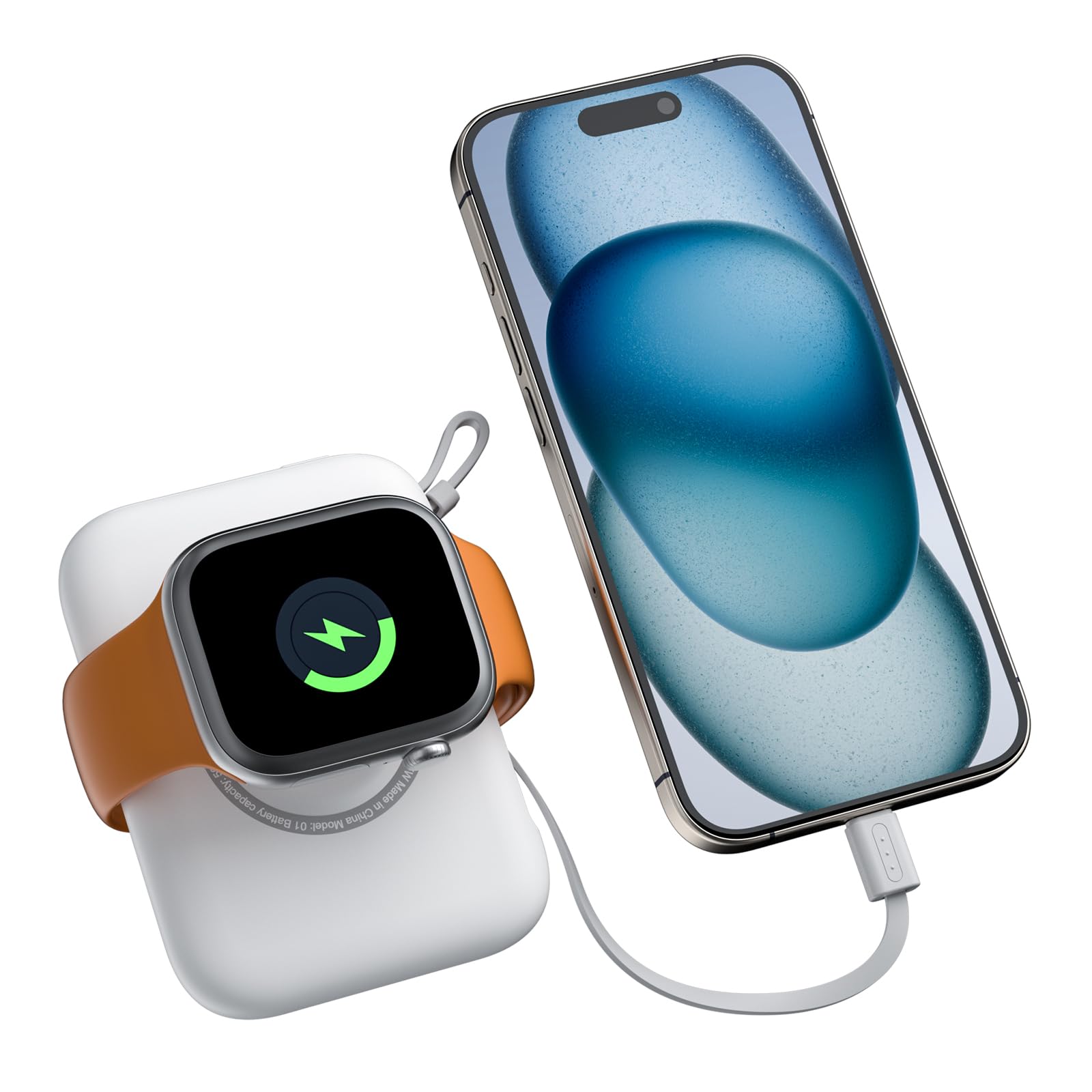 Photo 1 of DDUAN Portable Watch Charger for Apple: 5000mAh Travel Wireless Power Bank with USB-C Cable - Keychain Charger Compatible with iwatch 9/8/7/6/5/4/3/2/1/SE2/SE & Phone 15/ Samsung (White, USBC)