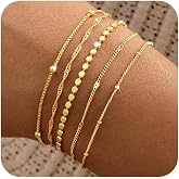 Striviio Gold Bracelets for Women, 14K Gold Plated Stackable Bracelet Stack Set Adjustable Charm Paperclip Chain Snake Link Layered Waterproof Jewelry Sets Gifts