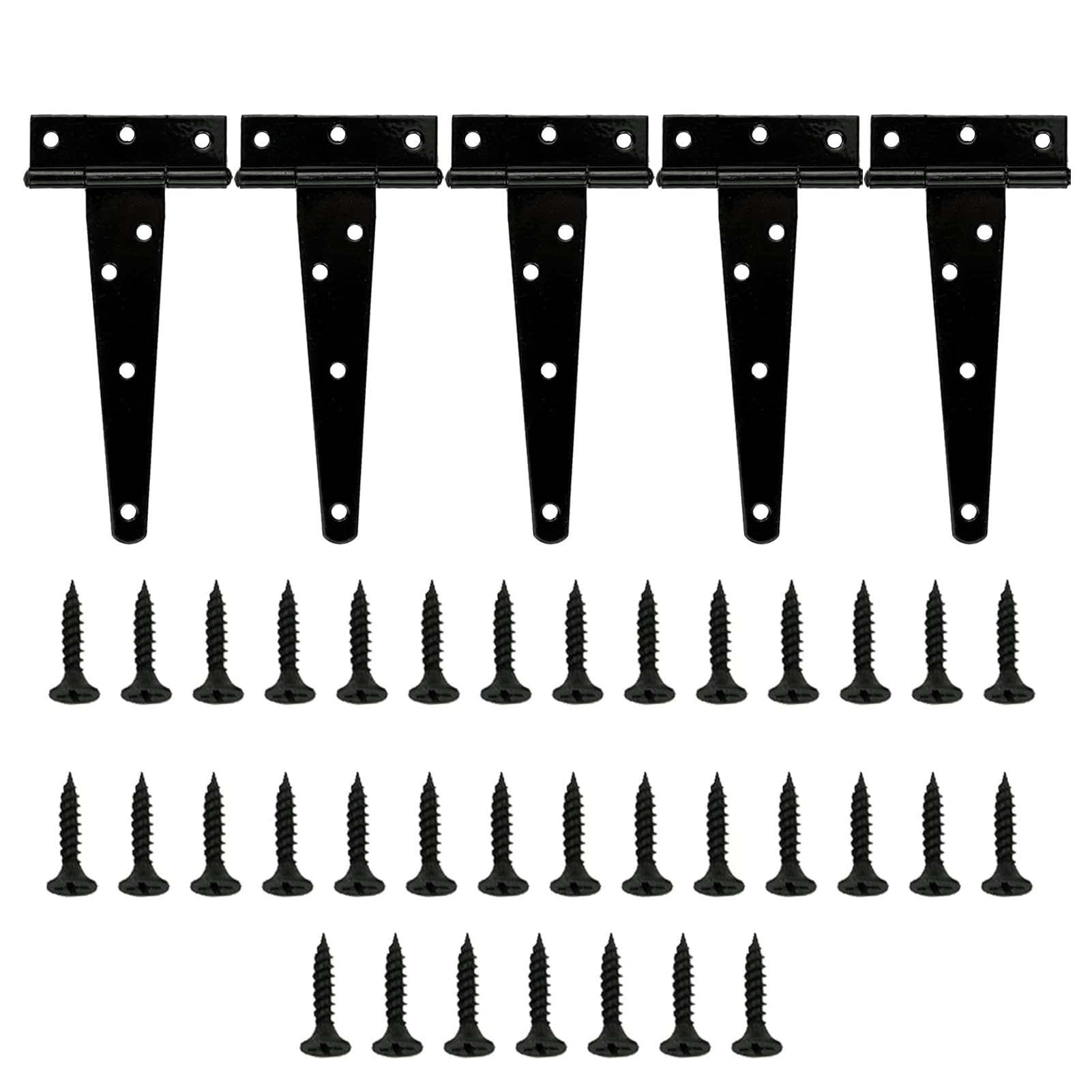 5 Pcs T Hinges with 35 Screws Set, T-Strap Gate Hinges,Hinges Outdoor and Indoor, Metal Heavy Duty Gate Hinges, Tee Hinges with Screws for Sheds, Windows, Fence, Barn Gates Supplies (Black)